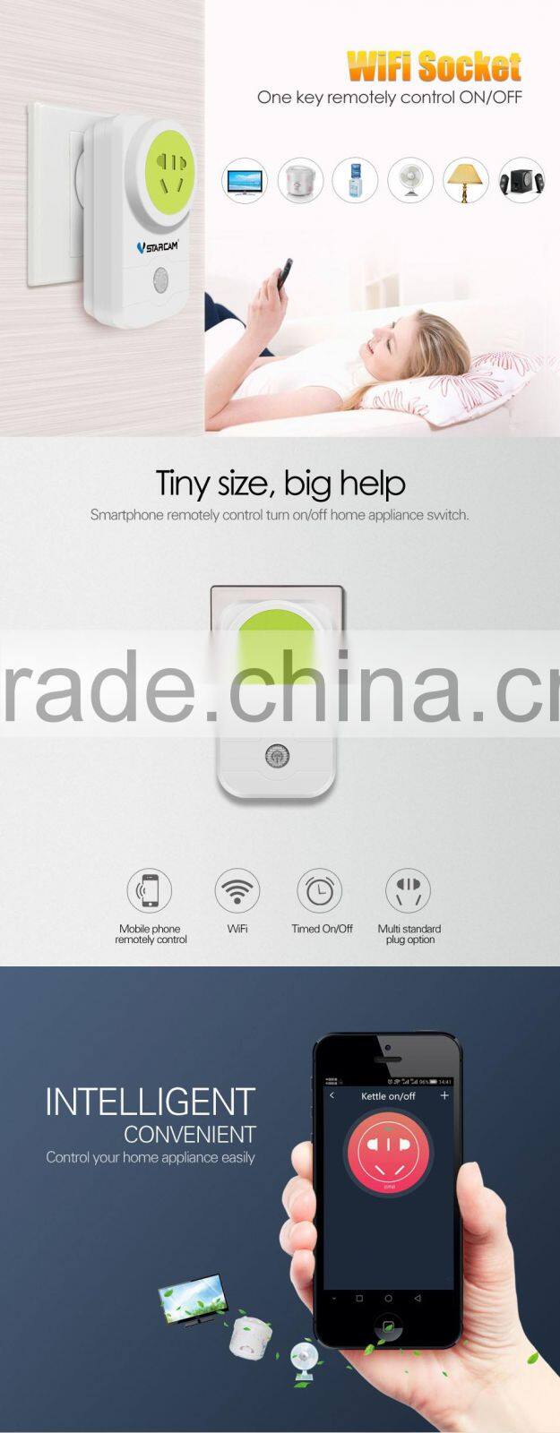 VStarcam Hot selling WF831 10A wireless power wall socket wifi