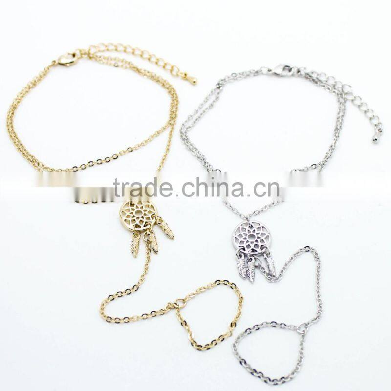 Boho style girls bracelet hand dreamcatcher gold hand chain bracelet