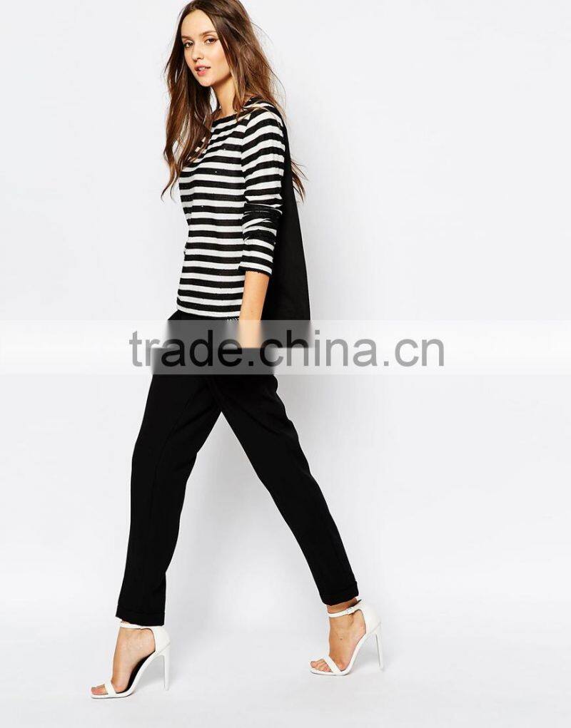 New Fashion Woolen Handmade Stripe Sweater Designs For Ladies Long Sleeves Asymmetric Pattern