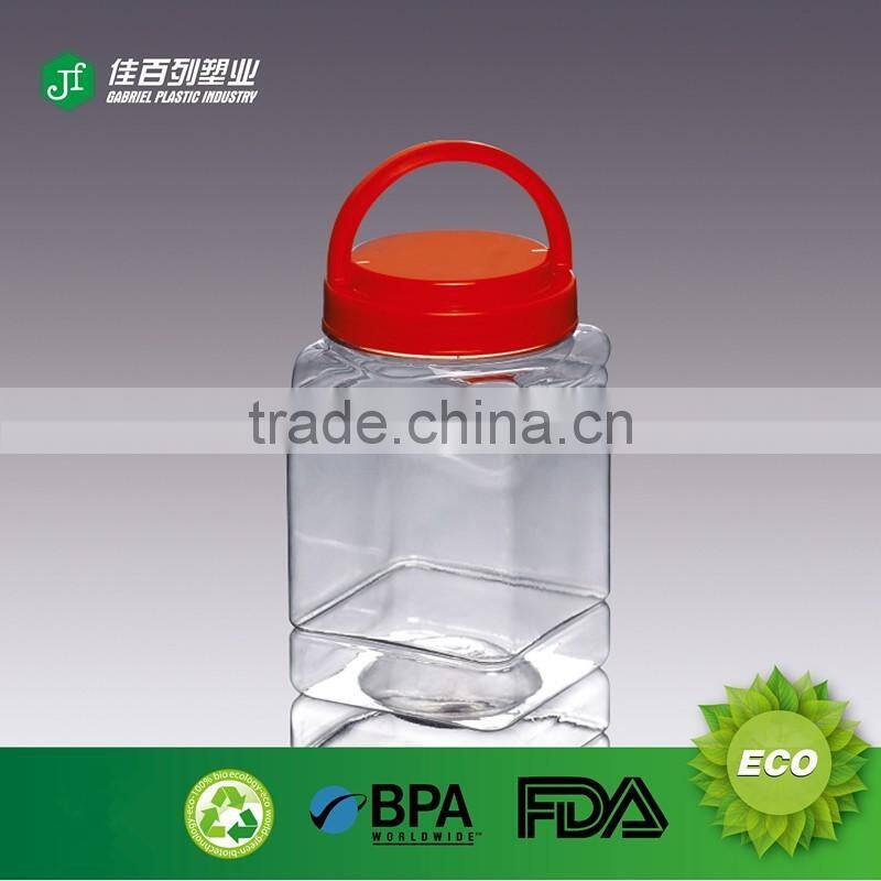 Handle lid decorative clear plastic bottle popular product plastic jar for food packaging FDA food jar