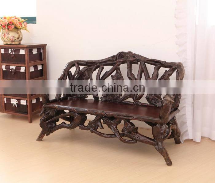 Southeast Asia Style Root Carved Double Seater Chair, Wood Carved Decorative Leisure Chair (BF01-X1164)