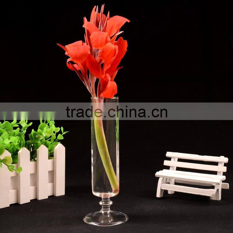 Simple home decor cylinder glass vase with stem for flower arrangement