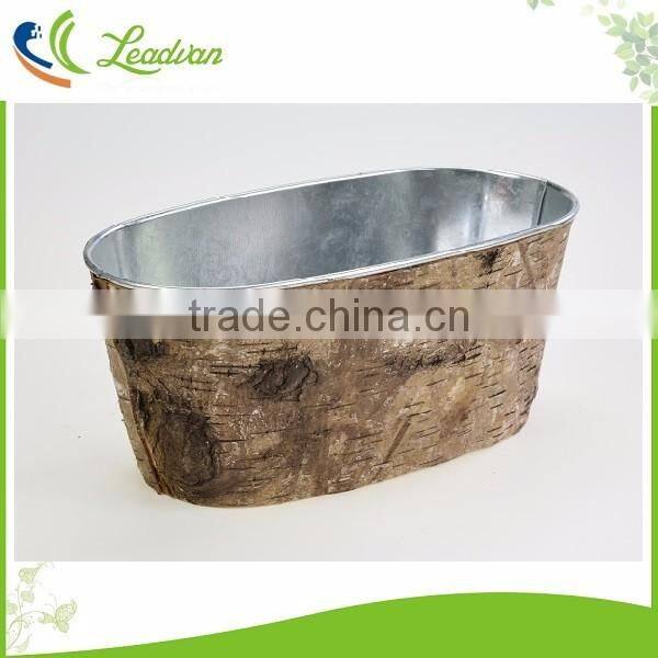 Wholesale cheap vintage decor garden metal stackable tree bark flower planter pots for sale