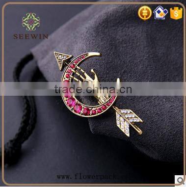 moon red alloy brooch women