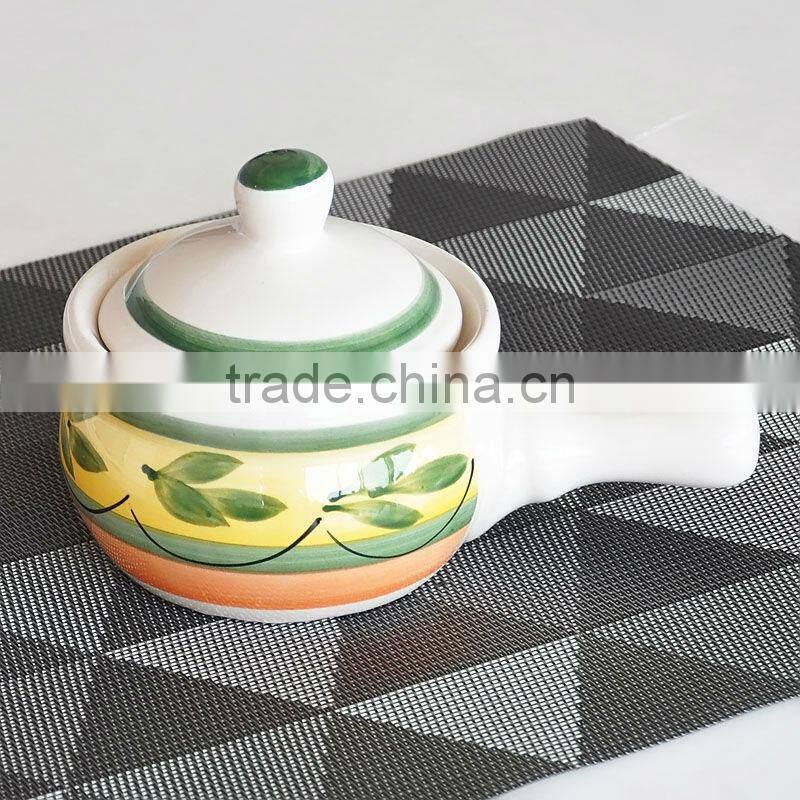 Hand Painting Ceramic Stock Pot with Handle and Lid