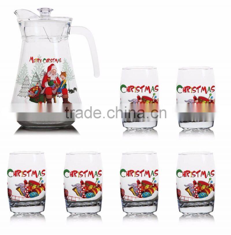 1500ml halloween christmas fruit color printing glass jug set drinking glass jug set decanter and carafer