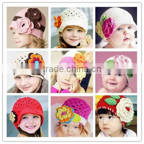 2015 kid's Winter big flower Hats handmade knitted hat Crochet Hat