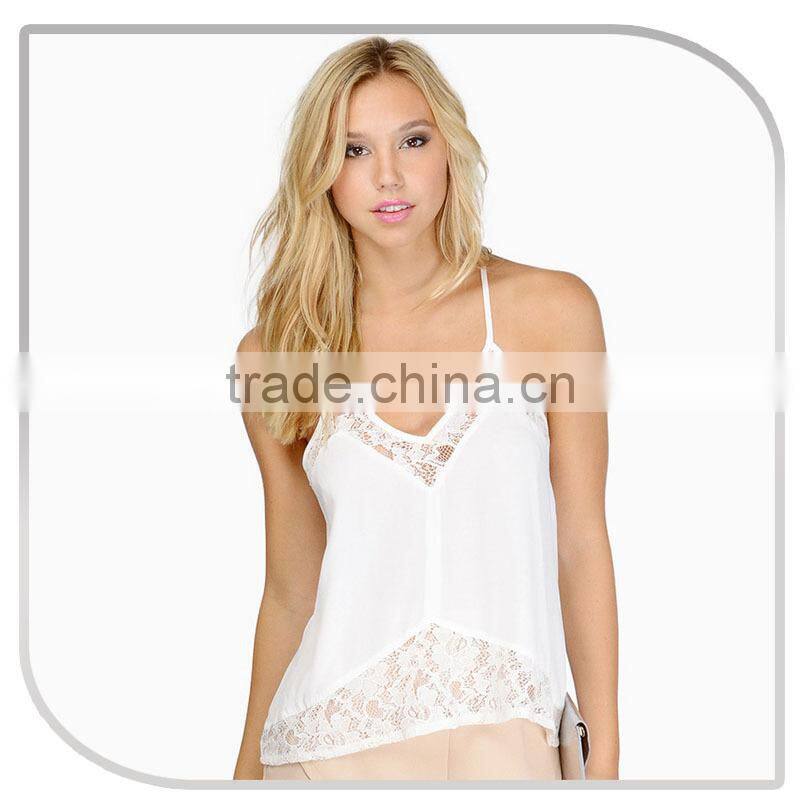 2015 fashion design chiffon with lace women cami top
