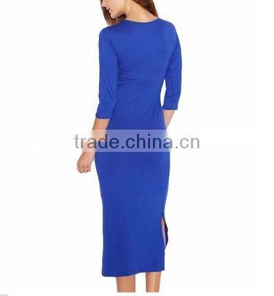 Wholesale OEM Apparel Clothes Women 3/4 Sleeve Side Split Midi Dress