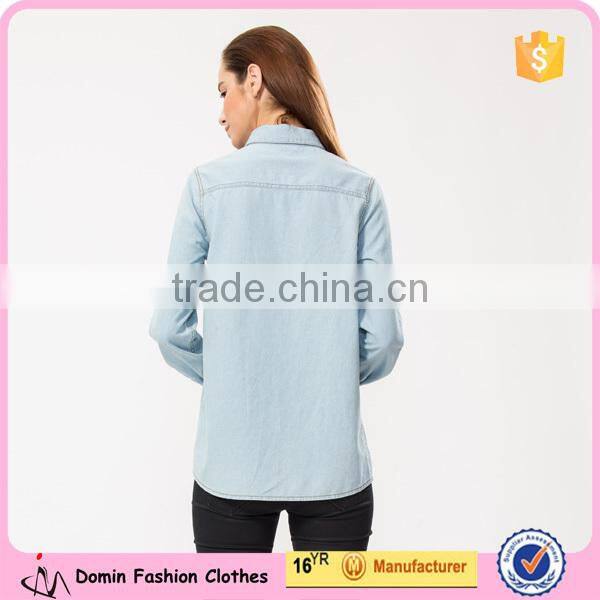 China Wholesale Denim Long Sleeve Point Collar Vintage T Shirt