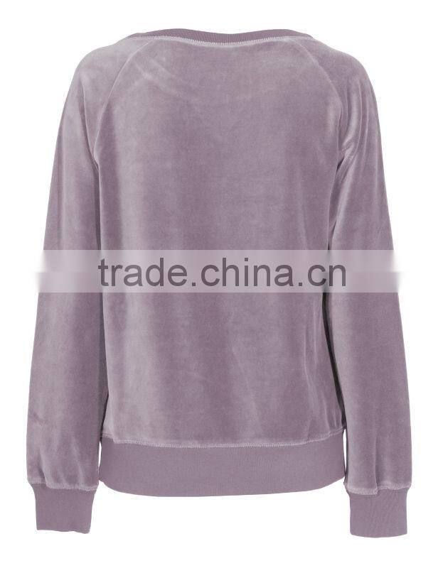 Wide collar scoop neck velvet pullover sweatshirt without hoodie for women