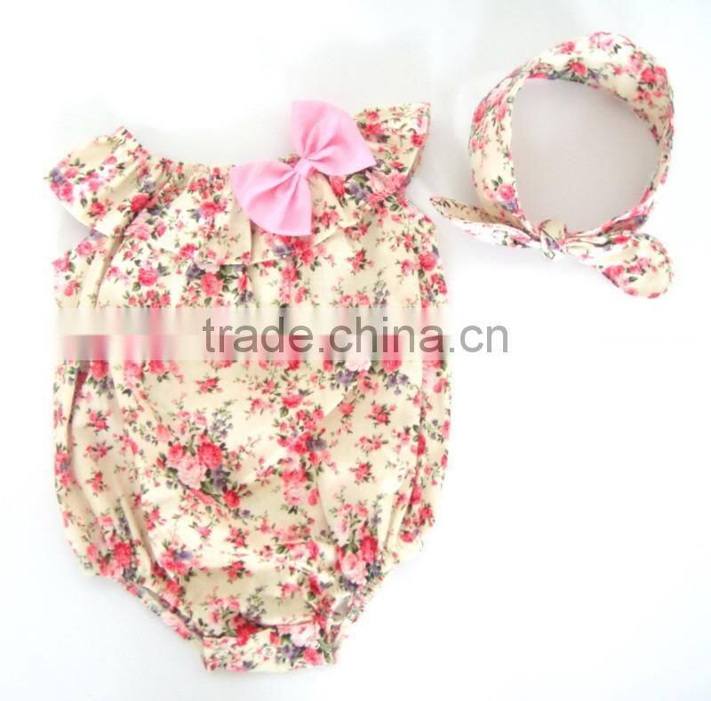 High quality fashion baby clothes bubble romper boutique newborn bella jumpsuit with headband