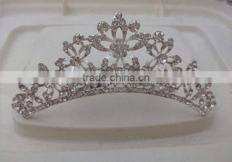 Hot sale alloy tiara top rhinestone crown hair jewelry for girl wedding jewelry