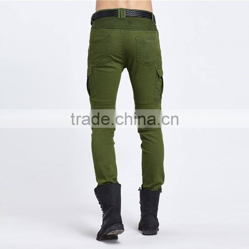 2016 new brand men's fashion jeans green jeans male personality folds comfortable hotsale biker jeans