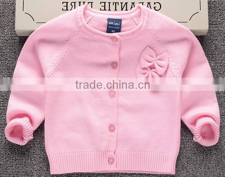 OEM 100% cotton knitted cute bows girls pink cardigan sweaters