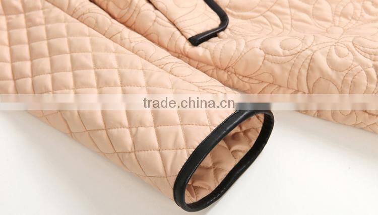 Ladies Quilted Stand Collar With Leather Trim Jacket