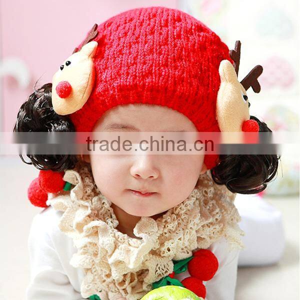 Knitted Animal Pattern Christmas Hats With Hairpiece