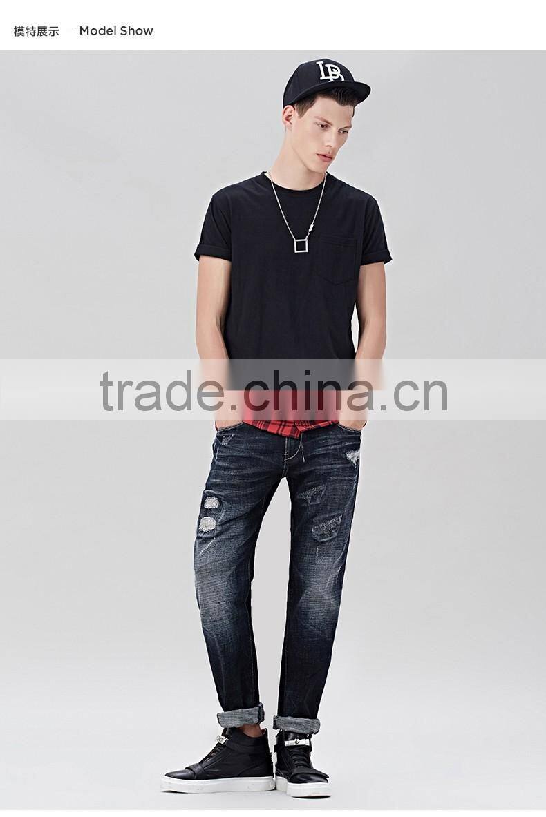 China factory 100% cotton cheap plain plaid color black Tee shirt men