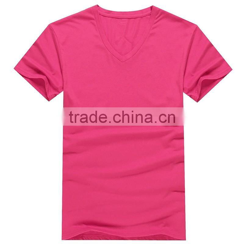 Custom plain short sleeve v-neck 100%cotton t-shirt for men