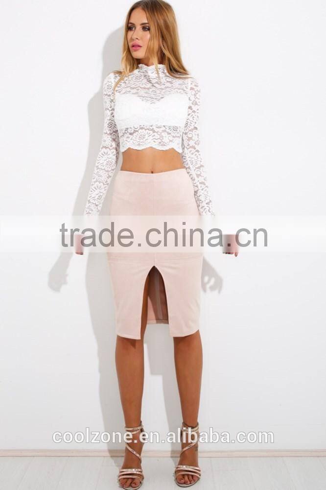Wholesale clothing manufacturers elegant long sleeve lace crop top,sexy transparent summer lace top 2015