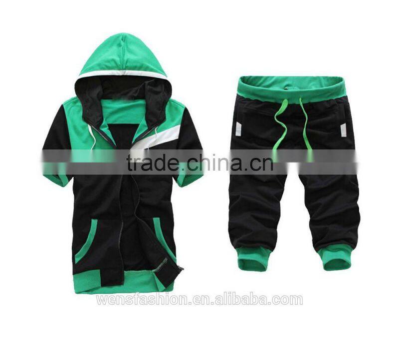 Custom Latest Design Men's sports set hoodies zipper short sleeve Tracksuits