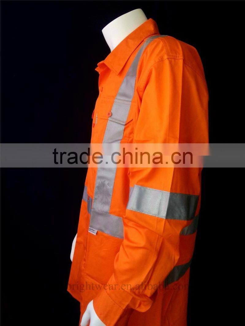 Australia hi-vis long sleeve cotton drill shirts with 3M8906 reflective tape