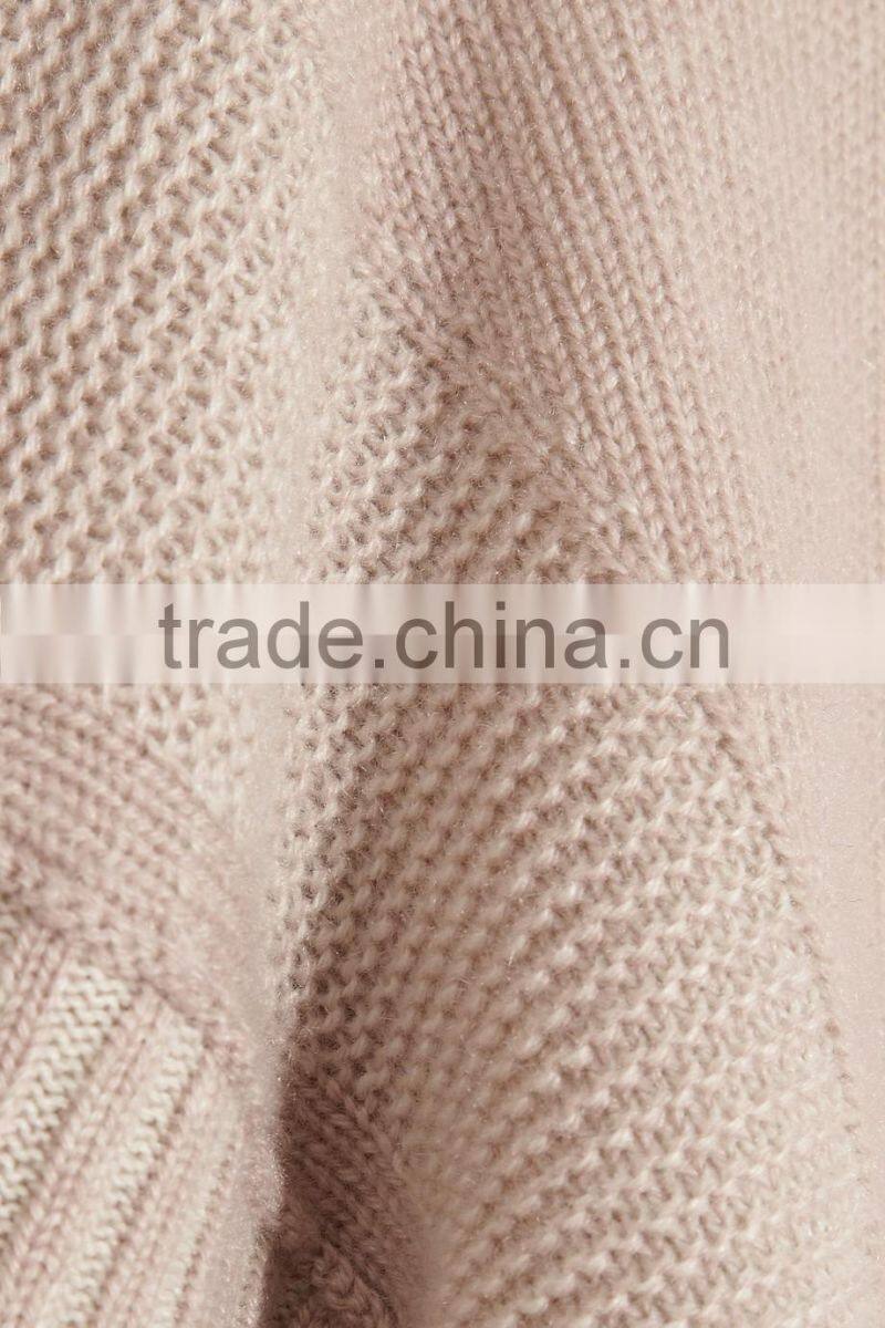 Antique-Rose 100% Cashmere Loose Crew Neck Women Chinese Sweater with Inverted Triangle Stiching on Back