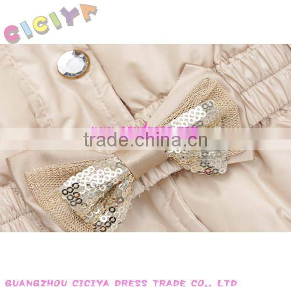 Worm long-designed girl padding coat with waistband