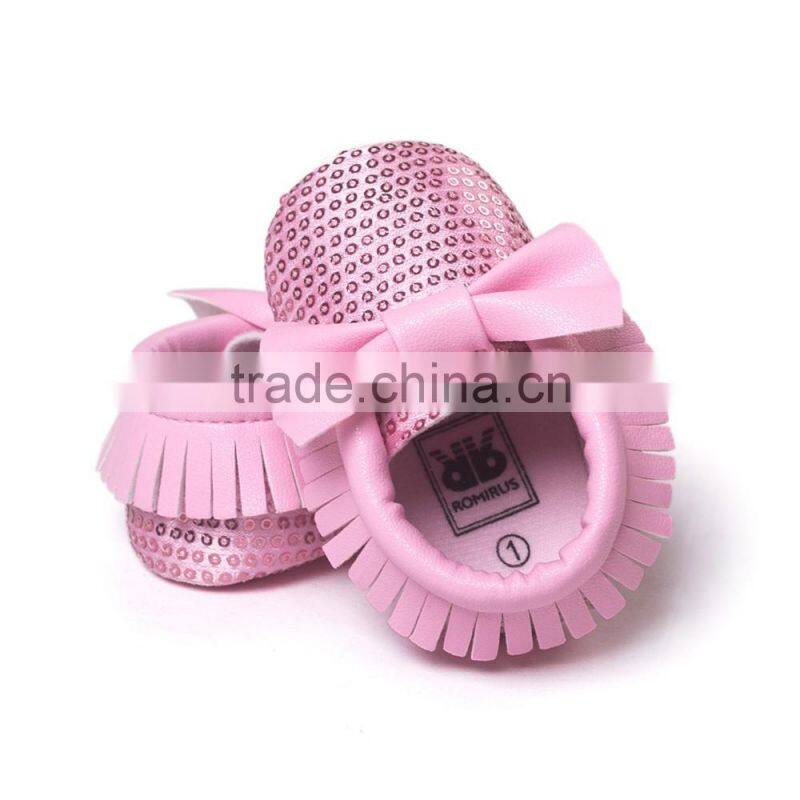 High quality pu sequin baby moccasins