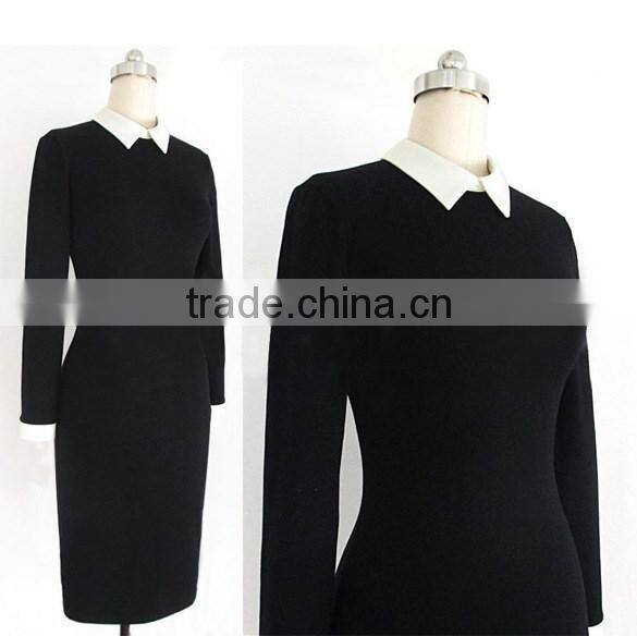 Fashion double-breasted lady Long Sleeve Formal Collar Pencil Dress For Office Design Formal Dress