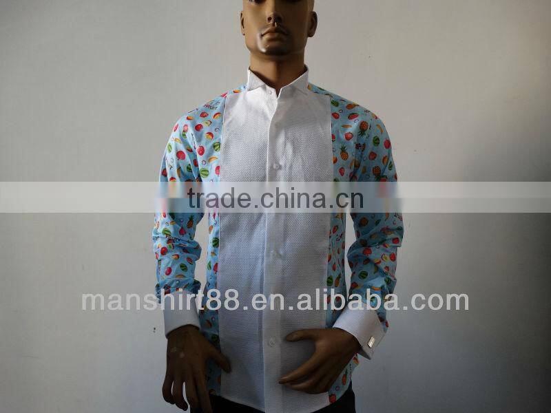 2017 superbly design fruit print french cuff washed marcella tuxedo shirt