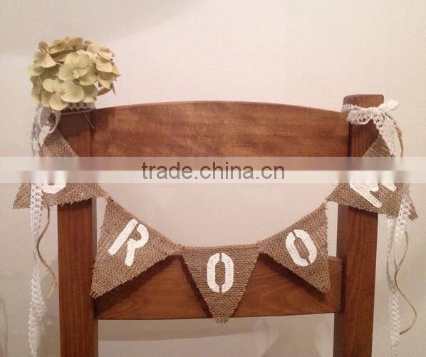 wedding decoration chair Bride & Groom Hessian Mini Chair Bunting Rustic Vintage Wedding Banner Burlap
