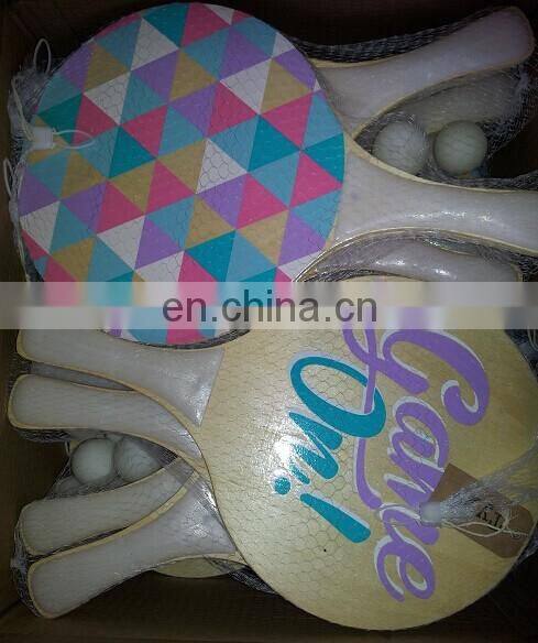 Promotional with customized logo print wooden beach racket for sports Beach racket ball game set