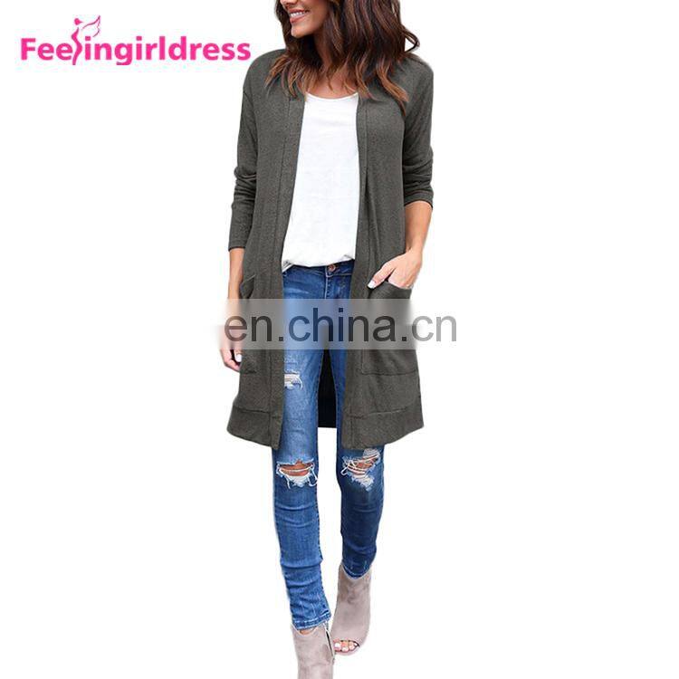 Autumn Long Sleeve Knitting Patterns Women Long Cardigan Sweater Coat