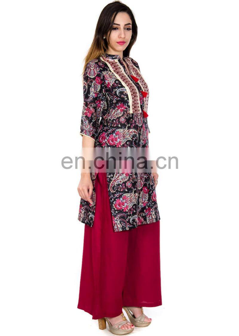 Printed short kurta with Beautiful colors and Tassals in Front for Woman