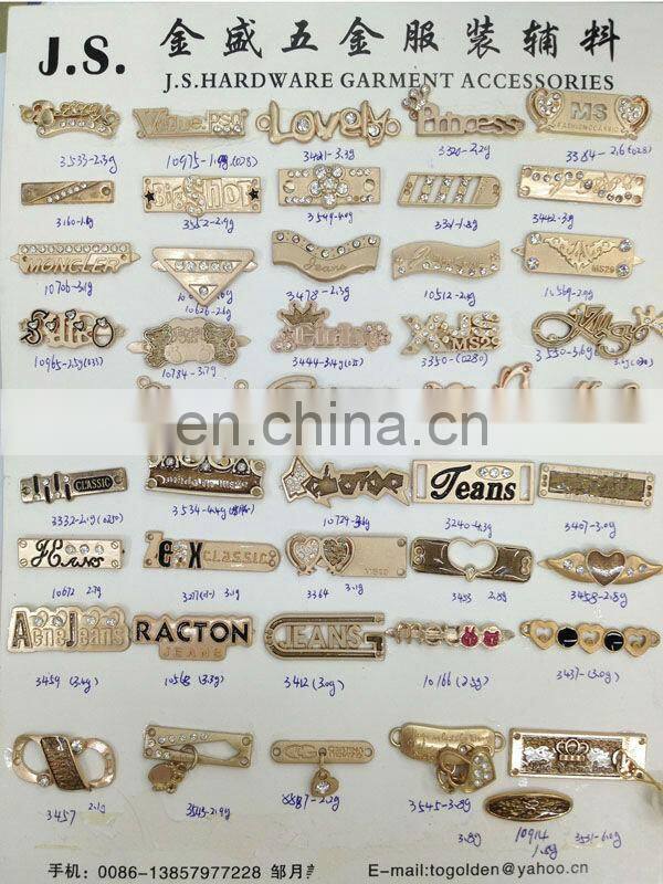 Fashion clothing metal label accesories sew on or pin on or nail on clothing bags or shoes