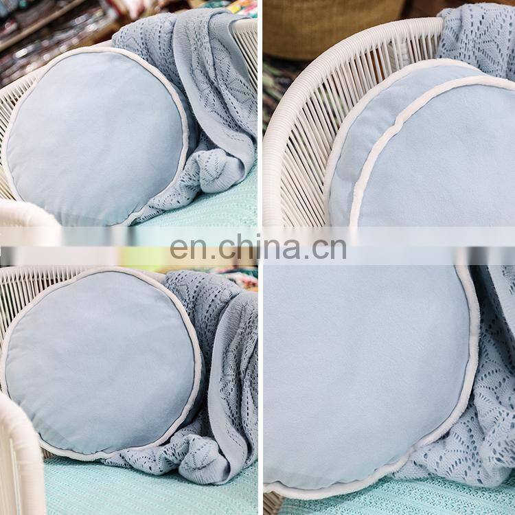 High quality light blue round plush decoration cushion round cake stuffed chair pad car seat cushion