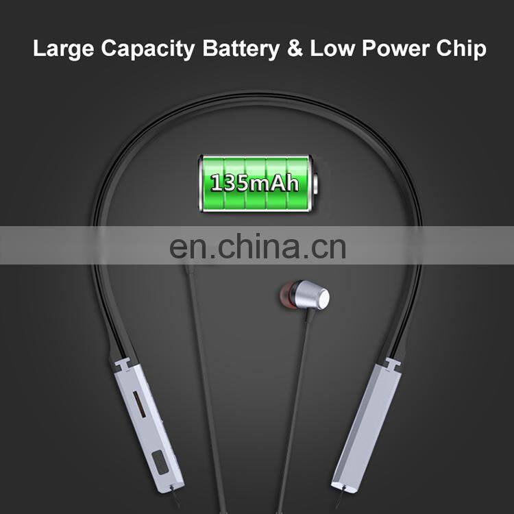 In Ear Noise Isolating Wireless Blue Tooth Neck Back Earbuds Sport Earphone With Microphone