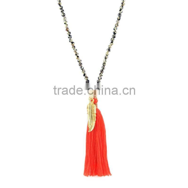 DY103 2016 wholesale feather tassel bead necklace