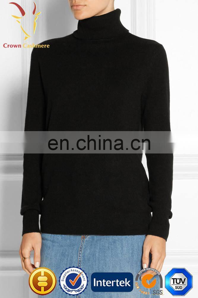 Women solid color turtle neck cashmere knit pullover sweater