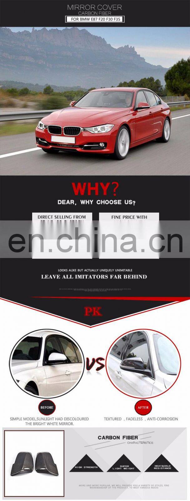 Replacement F30 Carbon Fiber Car rear view Side Mirror Covers for BMW 3 Series F30 12-16