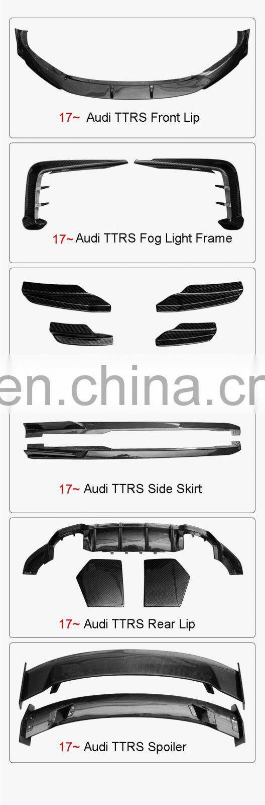 Runde New Arrival Dry Carbon Material Aerodynamics Bodykit Front Rear Lip Side Skirt Spoiler For Audi TTRS body kit