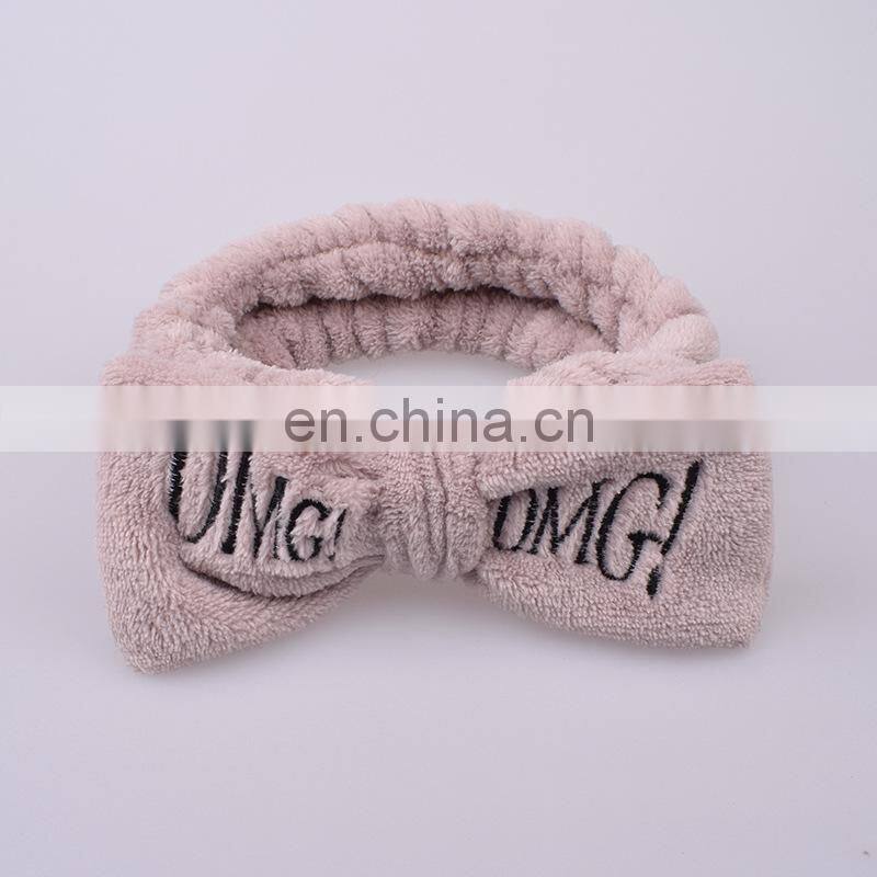 Soft OMG Letter Coral Fleece Wash Face Bow Hairbands For Women Girls Headbands Headwear Hair Bands Turban Hair Accessories