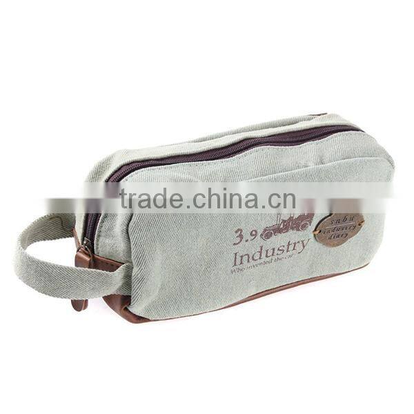 Durable Canvas Pencil Case With Leather Trim For Teenagers