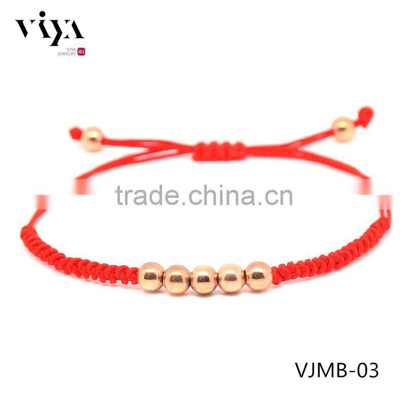 18kt Rose Gold Plated Beads Macrame Bracelet with red nylon rope