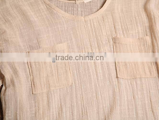 ladies' cotton linen shirt solid color bamboo fabric blouse long sleeve top