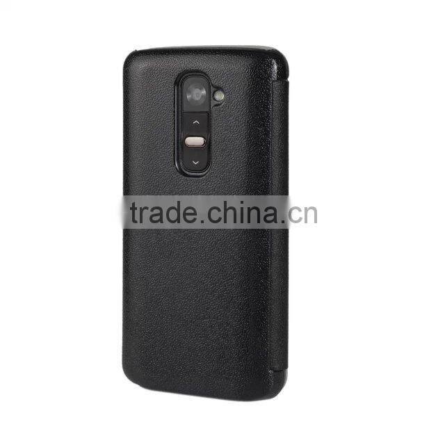 Low price Wallet flip Litchi pattern PU case cover for LG G2