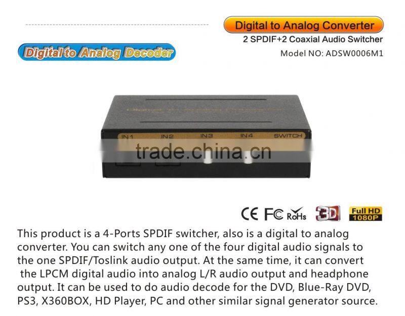 Digital to Analog Audio Converter + Coaxial to 3.5mm audio and R/L audio