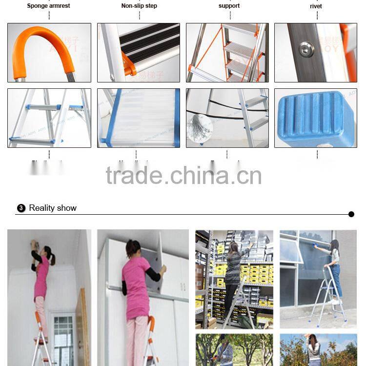 EN131-approved red color steel ladder with handrail