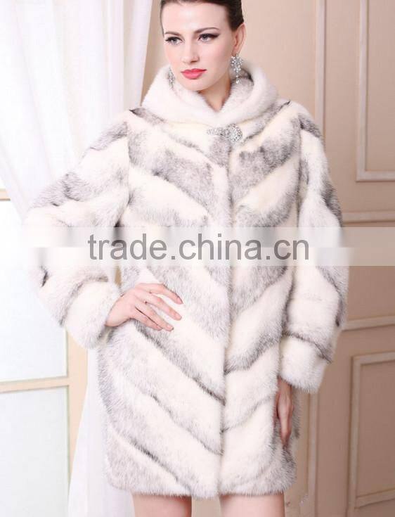 emk1453 newest style lady cross mink fur coat with hood